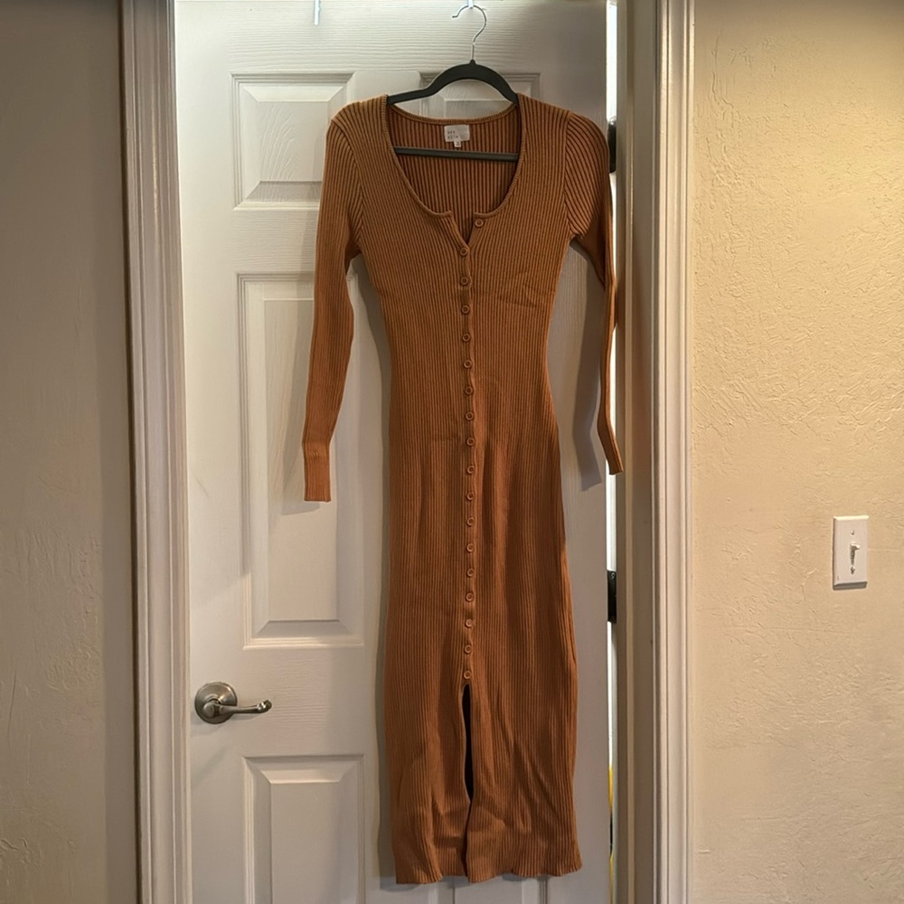 Orange Ribbed Midi Dress